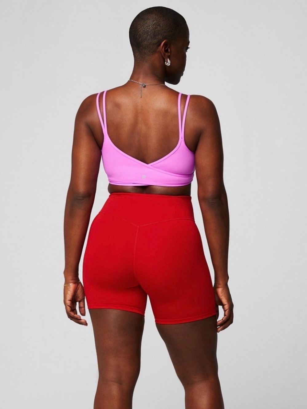 Fabletics Sports Bra Womens M Pink Purple Strappy Wrap Back Yoga Workout